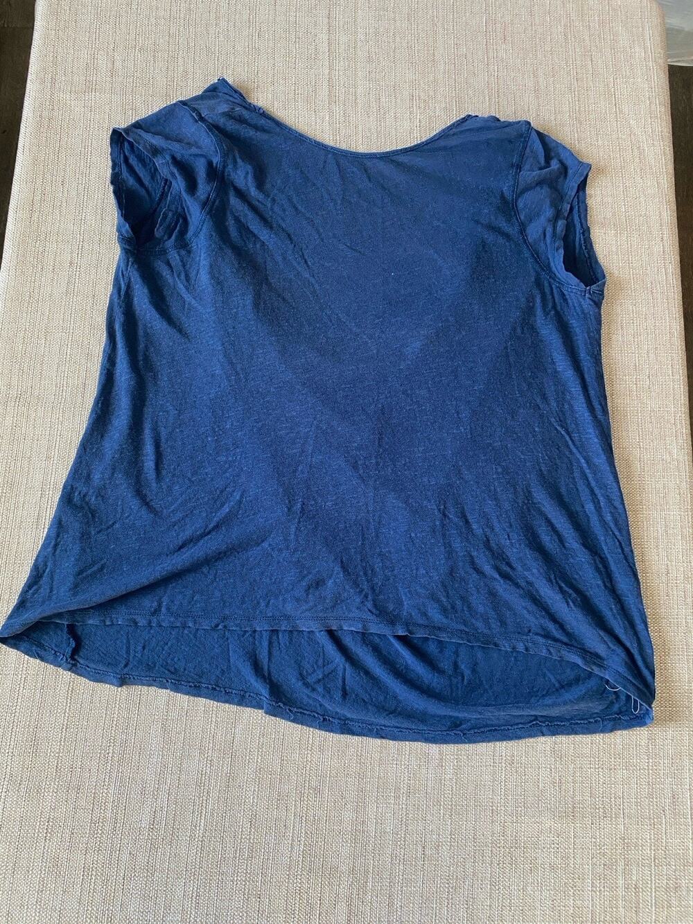 Free People Top Womens Small Blue Linen Blend Short Sleeve T-Shirt Scoop